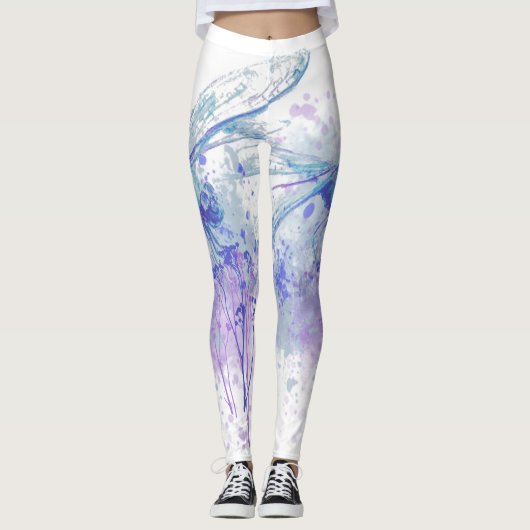 Leggings Dragonfly originale aquarelle dans Blue Mauve Natu (Devant)
