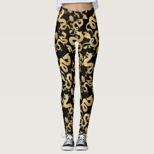 Leggings Dragons d'or Motif Black BG
