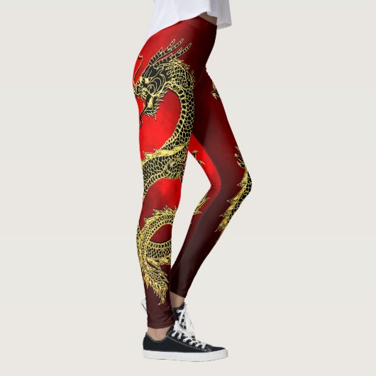 Leggings Dragons d'or noir Dégradé rouge (Droite)
