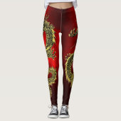 Leggings Dragons d'or noir Dégradé rouge (Devant)