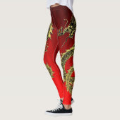 Leggings Dragons d'or noir Dégradé rouge (Gauche)