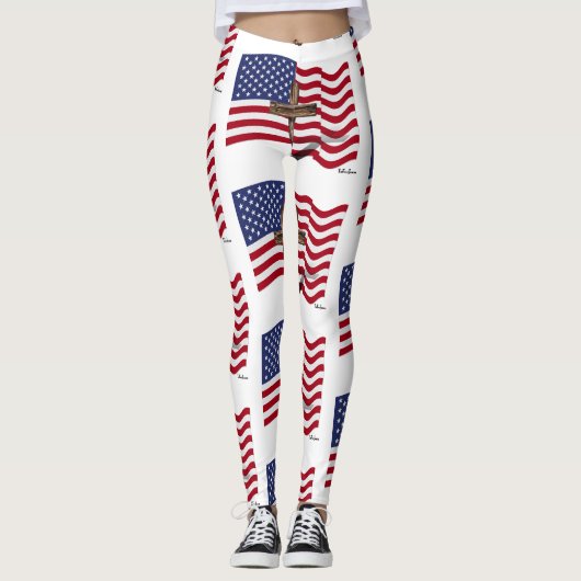Leggings Drapeau Américain Avec Croix (Devant)