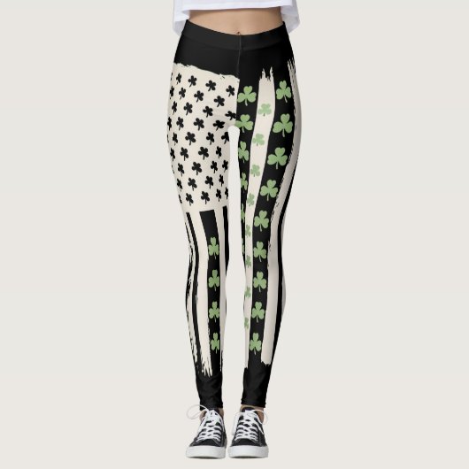 Leggings Drapeau américain avec trèfles pour la Saint-Patri (Devant)