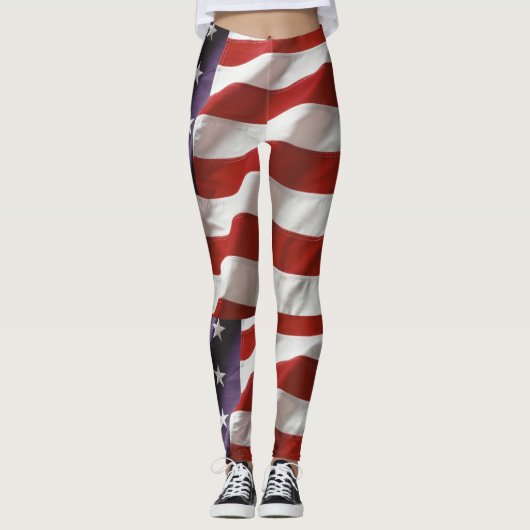 Leggings Drapeau américain - blanc et bleu rouges (Devant)