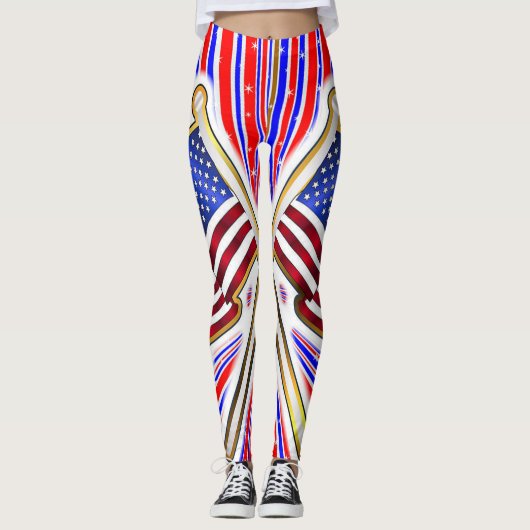 Leggings Drapeau Américain Bleu Rouge (Devant)