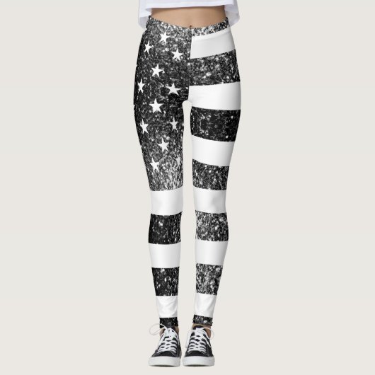 Leggings Drapeau américain noir et blanc brillant parties s (Devant)