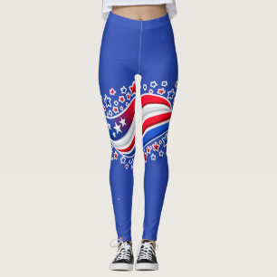 Leggings Drapeau américain ondulé patriotique avec étoiles