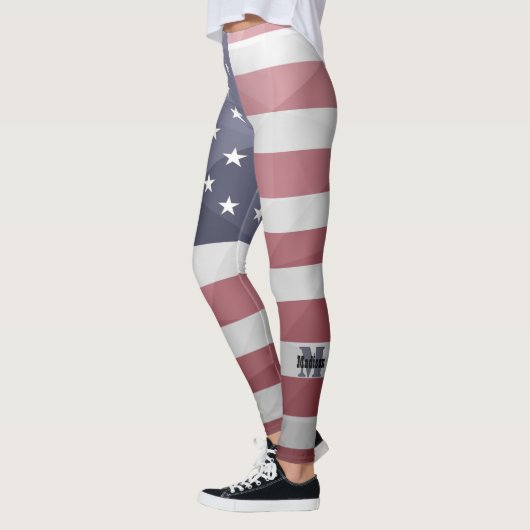 Leggings Drapeau américain Rouge Blanc Bleu Maillon géométr (Gauche)