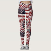 Leggings Drapeau américain Rouge Bleu Bleu Grilles Étoiles  (Devant)