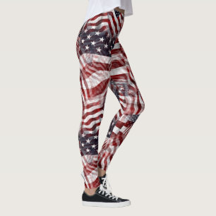 Leggings Drapeau américain Rouge Bleu Bleu Grilles Étoiles 