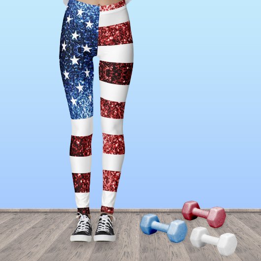 Leggings Drapeau américain rouge et bleu parties scintillan
