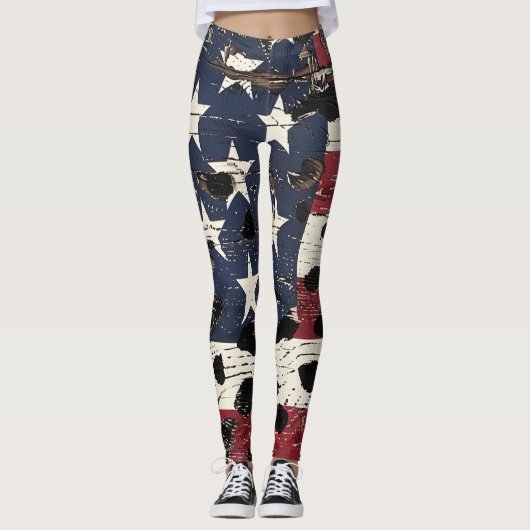 Leggings Drapeau américain rustique imprimé léopard (2) (Devant)