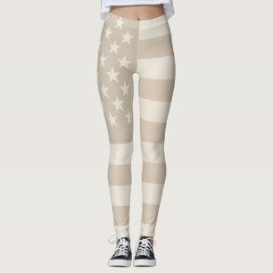 Leggings Drapeau Américain Terreux Beige, Brun et Blanc Neu