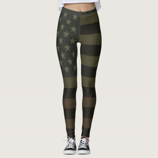 Leggings Drapeau américain tons Terre Vert, Marron & Noir (Devant)