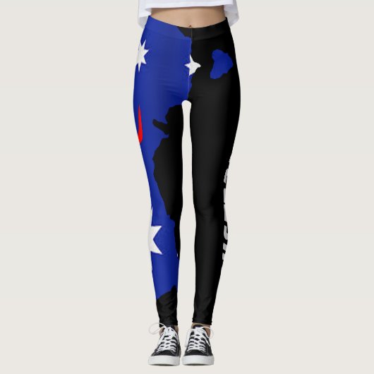 Leggings Drapeau Australien Design Lettres blanches sur noi (Devant)