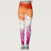 Leggings Drapeau de fierté lesbienne abstrait trippy ondulé (Devant)