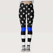 Leggings Drapeau de police de la ligne bleue mince (Devant)