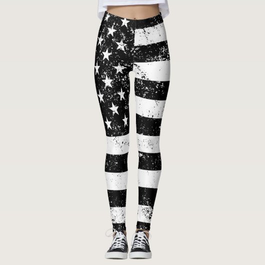 Leggings Drapeau des USA, noir et blanc (Devant)