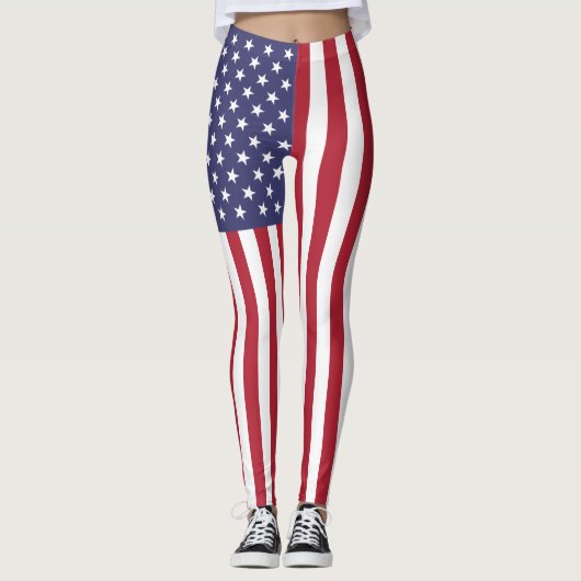 Leggings Drapeau Patriotique Rouge Blanc Bleu Étoiles Et Fr (Devant)