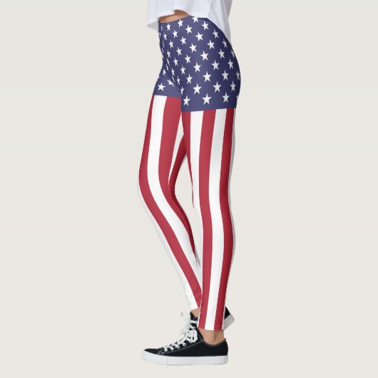 Leggings Drapeau Patriotique Rouge Blanc Bleu Étoiles Et Fr (Gauche)