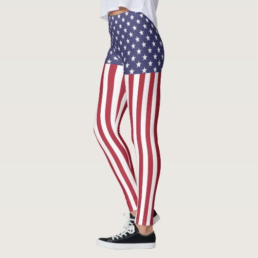 Leggings Drapeau Patriotique Rouge Blanc Bleu Étoiles Et Fr (Gauche)