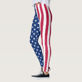 Leggings Drapeau Patriotique USA Rouge Blanc Bleu Étoiles R (Gauche)