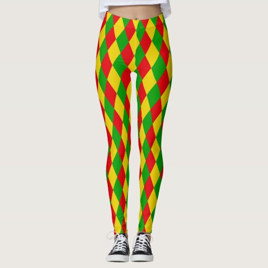 Leggings Drapeau Rasta Motif couleur arlequin Diamants (Devant)