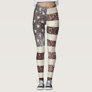 Leggings Drapeau Rustique Rouge Or Bleu Étincelles Amérique