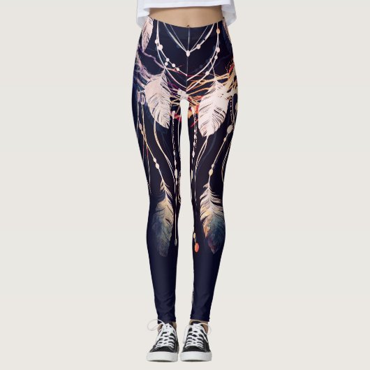 Leggings Dreamcatcher, branches, style boho, art numérique. (Devant)