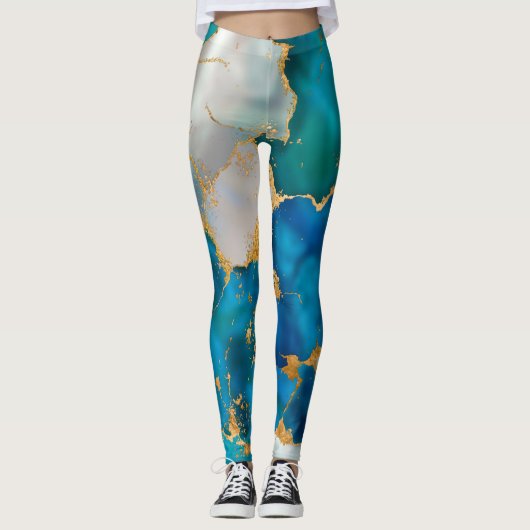 Leggings Dreamy Blue, Teal, pearl and Gold (Devant)