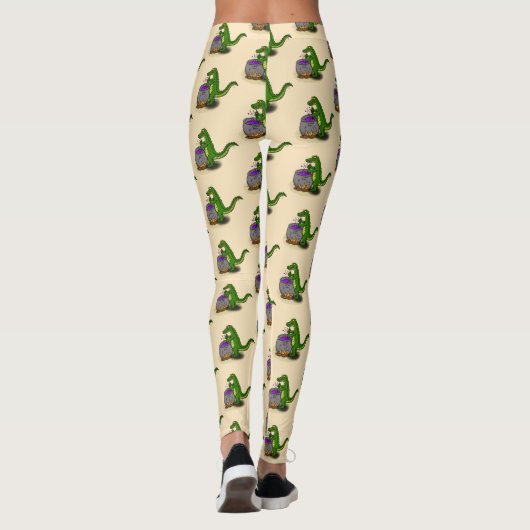 Leggings Drôle alligator vert cuisine dessin animé (Dos)