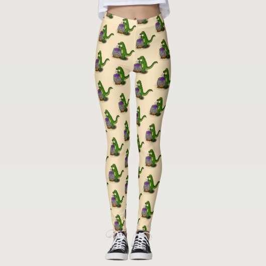 Leggings Drôle alligator vert cuisine dessin animé (Devant)
