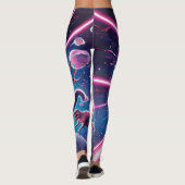 Leggings Drôle chat géant et dinosaures dans l'espace (Dos)