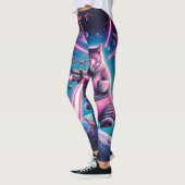 Leggings Drôle chat géant et dinosaures dans l'espace (Gauche)