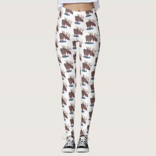 Leggings Drôle dessin animé d'orignal heureux