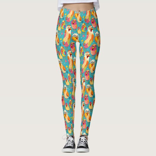 Leggings Drôle dessin humoristique Poulets Abstraits (Devant)