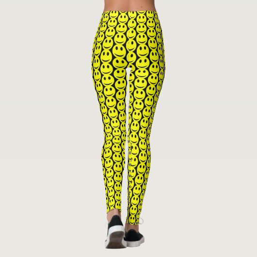 Leggings Drôle Joyeux Visages Jaune Motif noir (Dos)