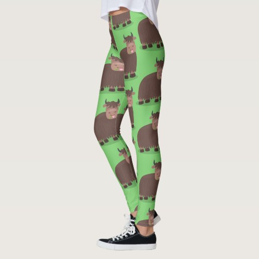 Leggings Drôle joyeux yak mangeant de l'herbe dessin d'illu (Gauche)