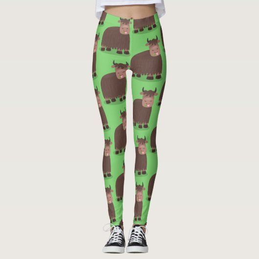 Leggings Drôle joyeux yak mangeant de l'herbe dessin d'illu (Devant)