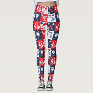 Leggings Drôle Motif de Picklleball - Rouge-Blanc-Bleu