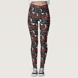 Leggings Drôle noir blanc rouge rayures demi-lune
