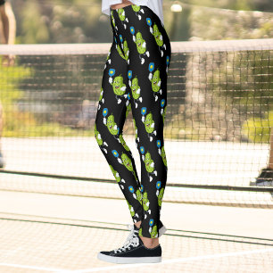 Leggings Drôle Pickleball Pickle Holding Paddle et Ball