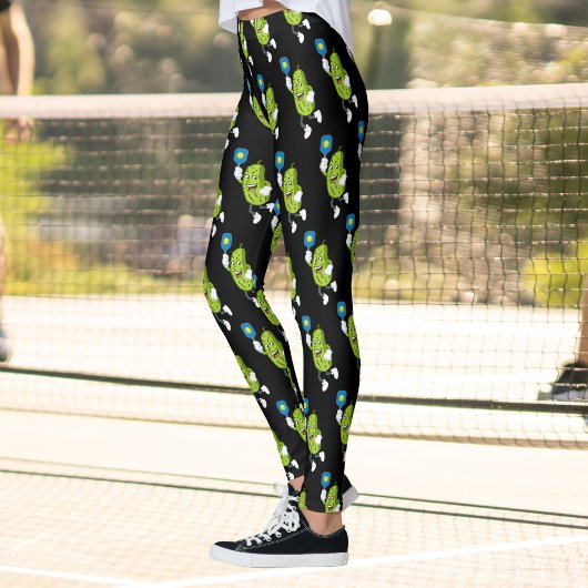 Leggings Drôle Pickleball Pickle Holding Paddle et Ball