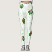Leggings Drôle Skeleton Santa Hat Red Green Dots sur Blanc (Devant)