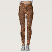 Leggings Drôle Trippy Spiraling Orange Black Fractal Art (Devant)