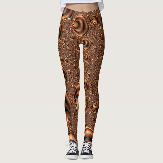 Leggings Drôle Trippy Spiraling Orange Black Fractal Art (Devant)