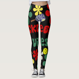 Leggings Drôle Vibes de Pickleball Retro Fleurs Art