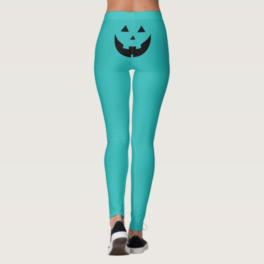 Leggings Drôle visage citrouille Jack-o'-lantern turquoise  (Dos)