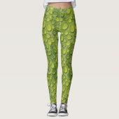 Leggings Droplets d'eau Feuilles vertes Motif de la nature (Devant)