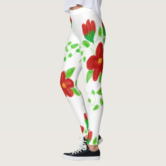 Leggings du concepteur à fleurs rouges (Gauche)